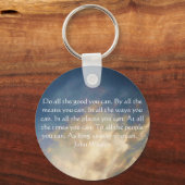 John Wesley Living Quote met Blue Sky Clouds Sleutelhanger (Voorkant)