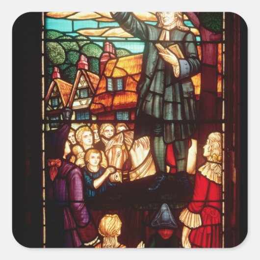John Wesley Preaching the Gospels in England Vierkante Sticker (Voorkant)