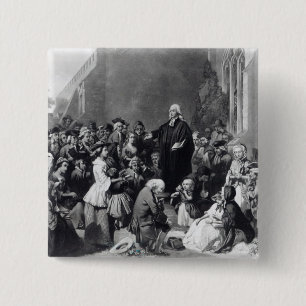 John Wesley preaching Vierkante Button 5,1 Cm