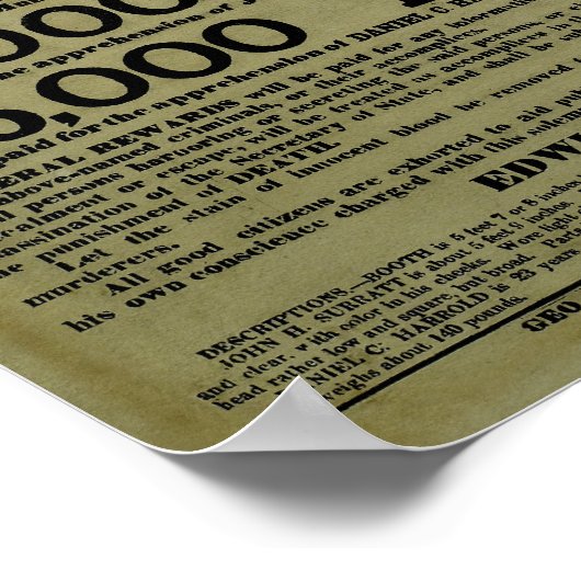 John Wilkes Booth Gezocht Poster (Hoek)