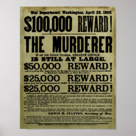 John Wilkes Booth Gezocht Poster