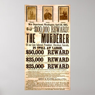 John Wilkes Booth Gezocht Voor Moord  Poster