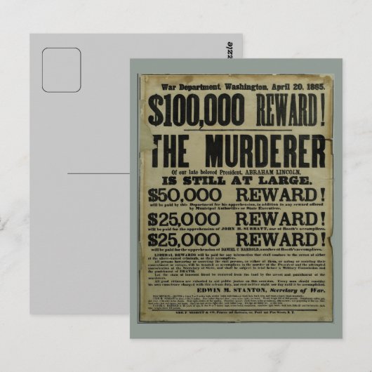 John Wilkes Booth Lincoln moordaanslag poster Briefkaart (Voorkant / Achterkant)