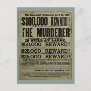 John Wilkes Booth Lincoln moordaanslag poster Briefkaart