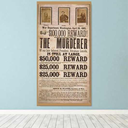 John Wilkes Booth wilde poster Abe Lincoln moord Canvas Afdruk (Insitu (Houten vloer))