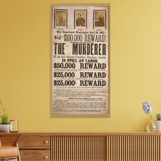 John Wilkes Booth wilde poster Abe Lincoln moord Canvas Afdruk (Insitu (Woonkamer))