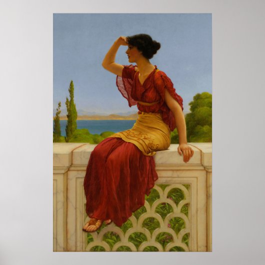 John William Godward: Het signaal, de blik aan zee Poster (Voorkant)