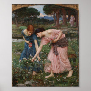John William Waterhouse - Gathering Rosebuds Poster