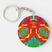 JOHN ~ Yellow Red Green Blue Abstract fractal ~ Sleutelhanger (Voorkant)