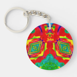 JOHN ~ Yellow Red Green Blue Abstract fractal ~ Sleutelhanger