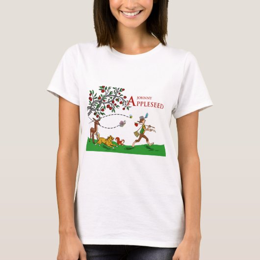 Johnny Appleseed T-shirt, dieren en appelboom T-shirt (Voorkant)