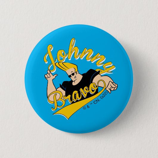 Johnny Bravo Athletic Graphic Ronde Button 5,7 Cm (Voorkant)