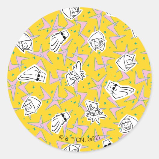 Johnny Bravo Characters Pattern Ronde Sticker (Voorkant)