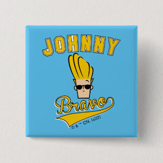 Johnny Bravo Collegiate Graphic Vierkante Button 5,1 Cm