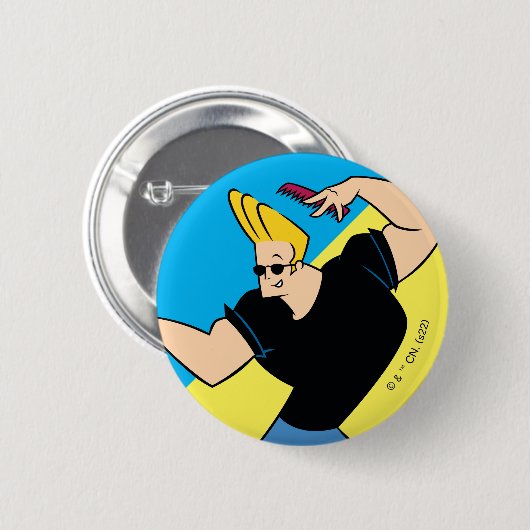 Johnny Bravo Combing Hair Ronde Button 5,7 Cm (Voorkant /achterkant)
