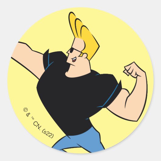 Johnny Bravo Flexing Ronde Sticker (Voorkant)