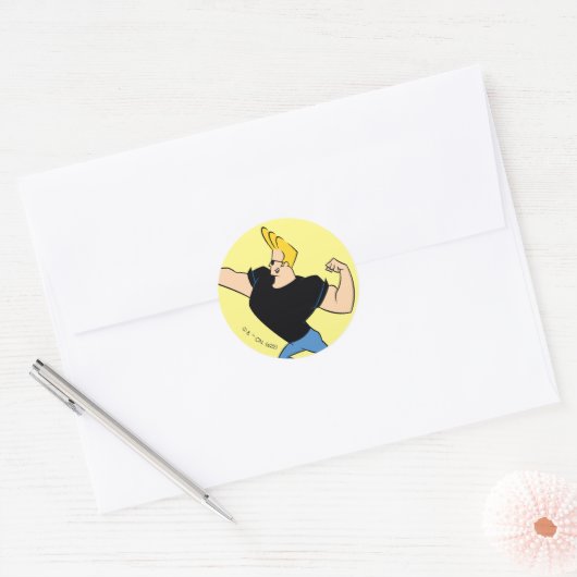 Johnny Bravo Flexing Ronde Sticker (Envelop)