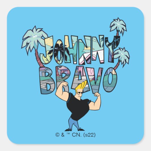 Johnny Bravo Palm Tree Name Vierkante Sticker (Voorkant)