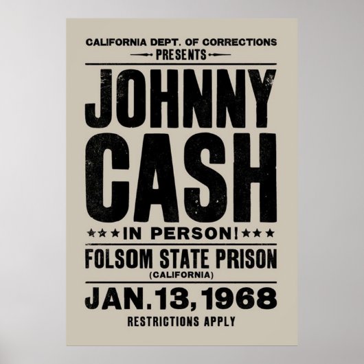 Johnny Cash  Folsom Gevangenisconcert Poster (Voorkant)