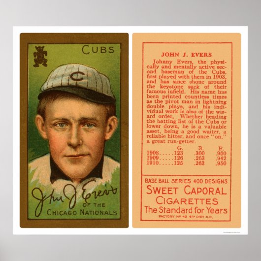 Johnny Evers Cubs Baseball 1911 Poster (Voorkant)