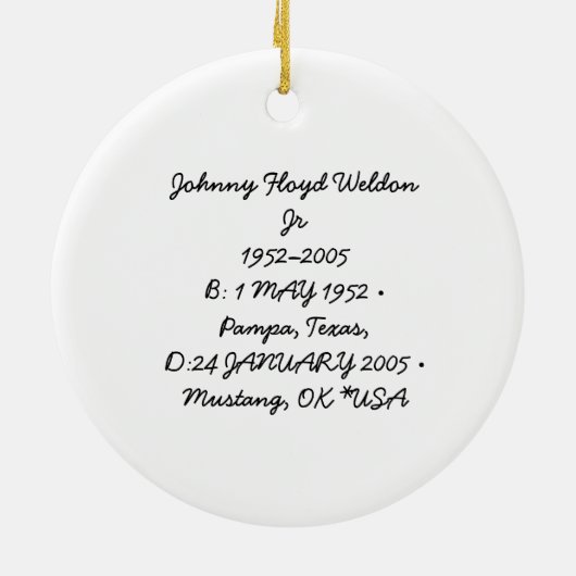 Johnny Floyd Weldon Jr Keramisch Ornament (Achterkant)