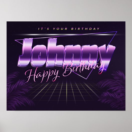 Johnny Name Vorname Lila retro Poster Geburtstag (Voorkant)