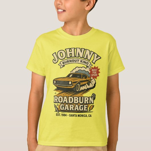 Johnny Roadburn – Retro Burnout Spierwagen T-shirt (Voorkant)