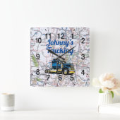 Johnny's Trucking Road Map Square Wall Clock Vierkante Klok (Huis)