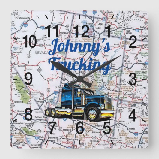 Johnny's Trucking Road Map Square Wall Clock Vierkante Klok (Voorkant)