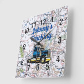 Johnny's Trucking Road Map Square Wall Clock Vierkante Klok (Hoek)