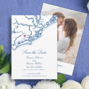 Johns Island SC Kaart Elegante Navy Blauwe Huwelij