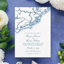 Johns Island SC Kaart Elegante Navy Blauwe Trouwfe