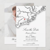 Johns Island SC Map Elegant Black White Wedding Save The Date (Voorkant / Achterkant)