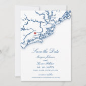 Johns Island SC Map Elegant Navy Blue Wedding Save The Date (Voorkant)