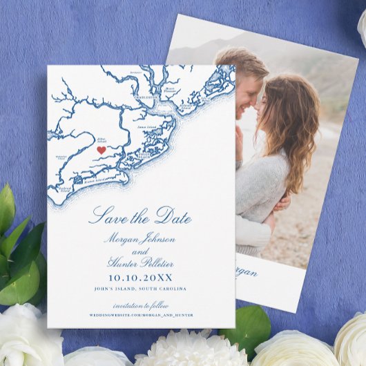 Johns Island SC Map Elegant Navy Blue Wedding Save The Date