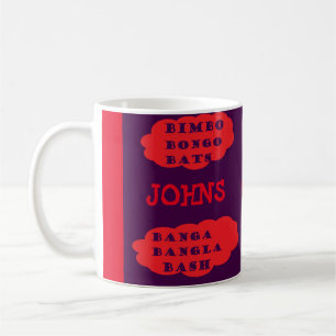 Johns naam op rood en paarse ontwerp leuk type koffiemok