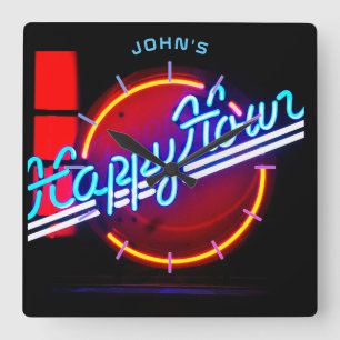 JOHN'S - Name Neon Sign Bar Mancave Den Clock Fun Vierkante Klok