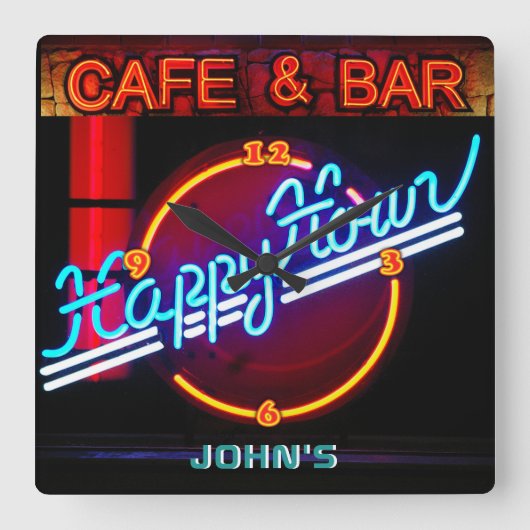 JOHN'S - Name Neon Sign Bar Mancave Den Clock Fun Vierkante Klok (Voorkant)