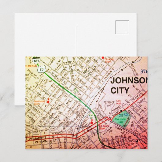 Johnson City, TN  Map Briefkaart (Voorkant / Achterkant)