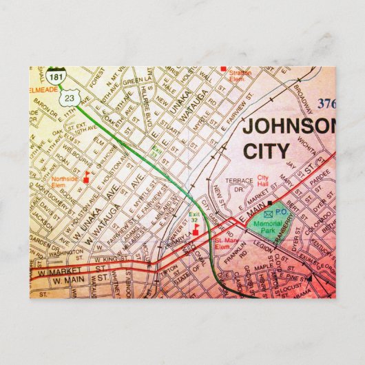Johnson City, TN  Map Briefkaart (Voorkant)