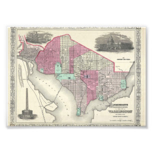 Johnson Map of Washington D.C. Foto Afdruk