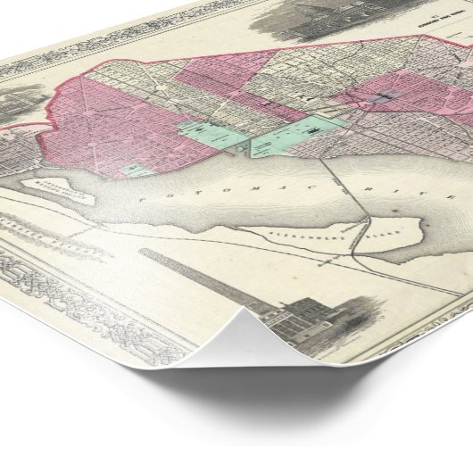 Johnson Map of Washington D.C. Foto Afdruk (Hoek)