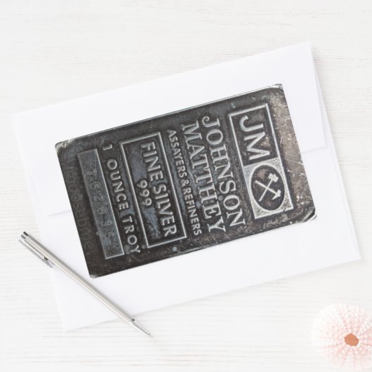 Johnson Matthey Solid 1oz Solid Silver Bar 762835 Rechthoekige Sticker (Envelop)