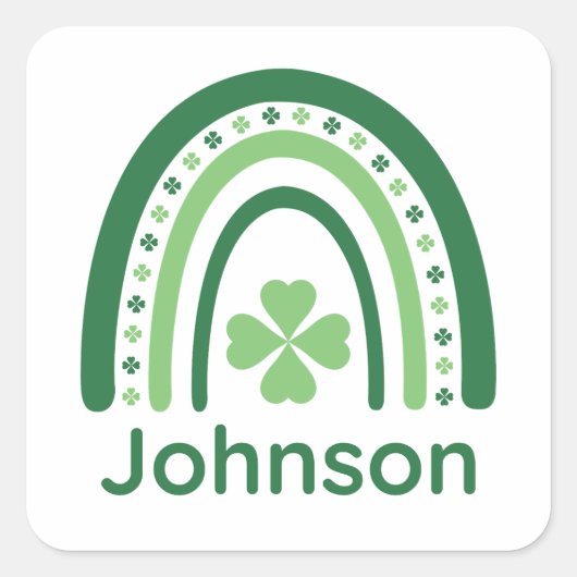 Johnson Name Clover Boho Rainbow Vierkante Sticker (Voorkant)