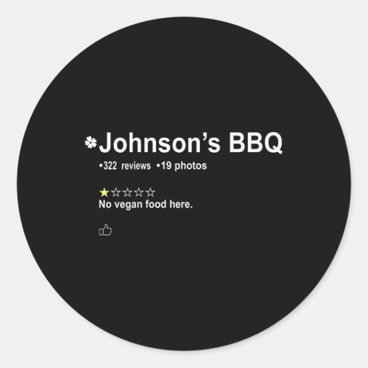 Johnson's BBQ Geen veganistisch eten hier een ster Ronde Sticker (Voorkant)