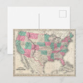  Johnson's Map of the United States (1866) Briefkaart (Voorkant / Achterkant)