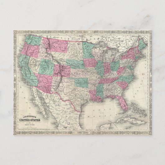  Johnson's Map of the United States (1866) Briefkaart (Voorkant)