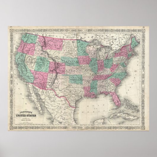 Johnson's Map of the United States (1866) Poster (Voorkant)