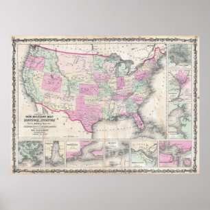 Johnson's militaire kaart van de Verenigde Staten Poster