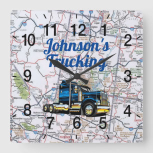 Johnson's Trucking Road Map Vierkante Wandklok